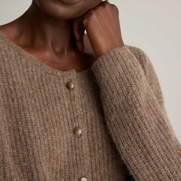 Quince Sweaters - QUINCE XL Heather Brown 100% Yak Wool Soft Rib Crew Cardigan Sweater